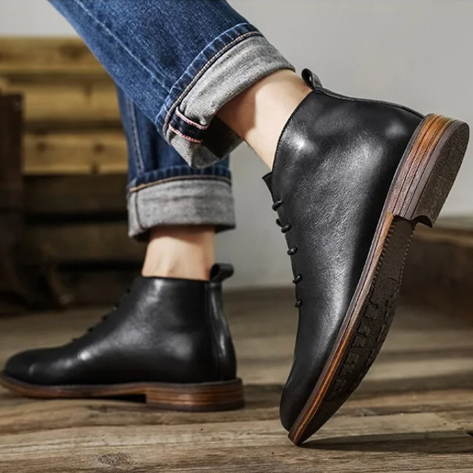 Men's Premium Full-Grain Dress Boots with Rubber Outsole