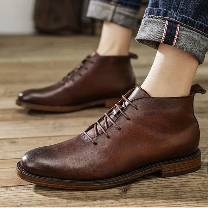 Men's Premium Full-Grain Dress Boots with Rubber Outsole