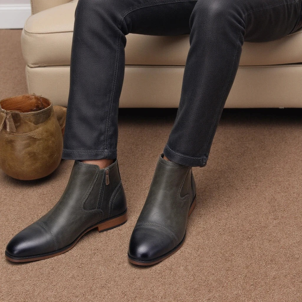 Men's Side-Zip Chelsea Boots in Olive Gray and Brown