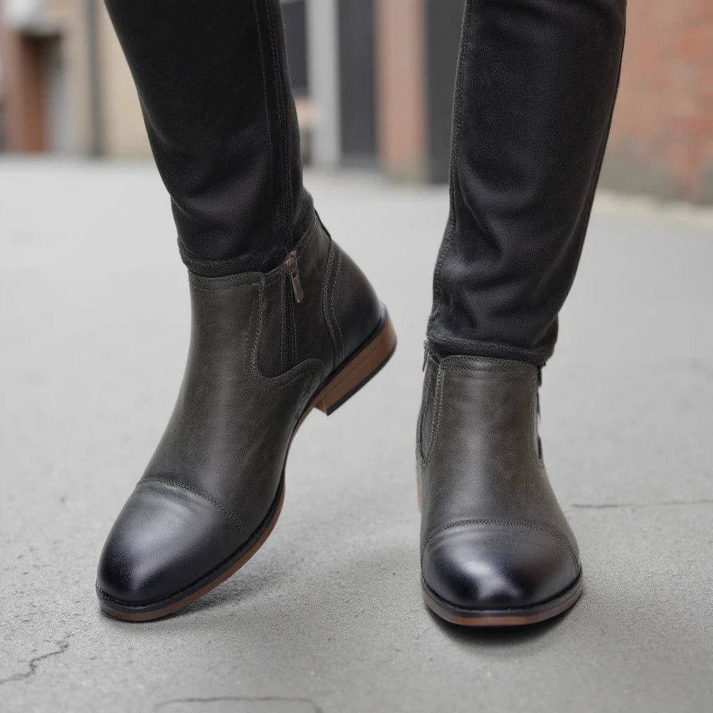Men's Side-Zip Chelsea Boots in Olive Gray and Brown