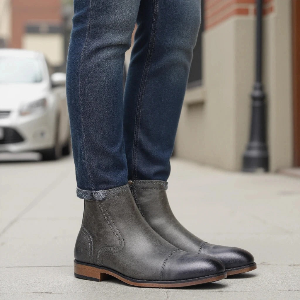Men's Side-Zip Chelsea Boots in Olive Gray and Brown