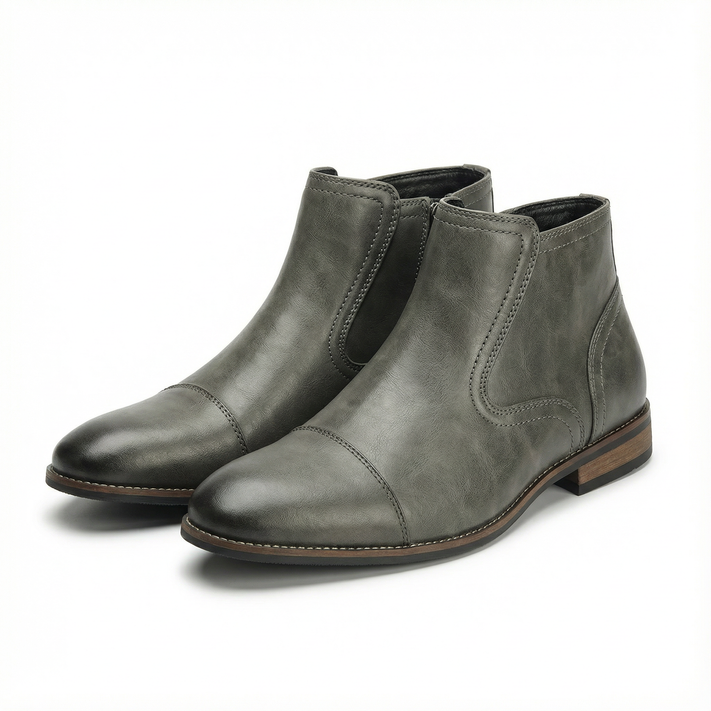 Men's Side-Zip Chelsea Boots in Olive Gray and Brown