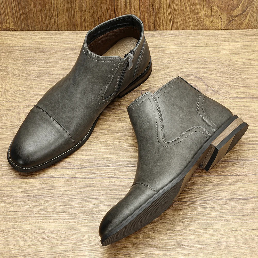 Men's Side-Zip Chelsea Boots in Olive Gray and Brown