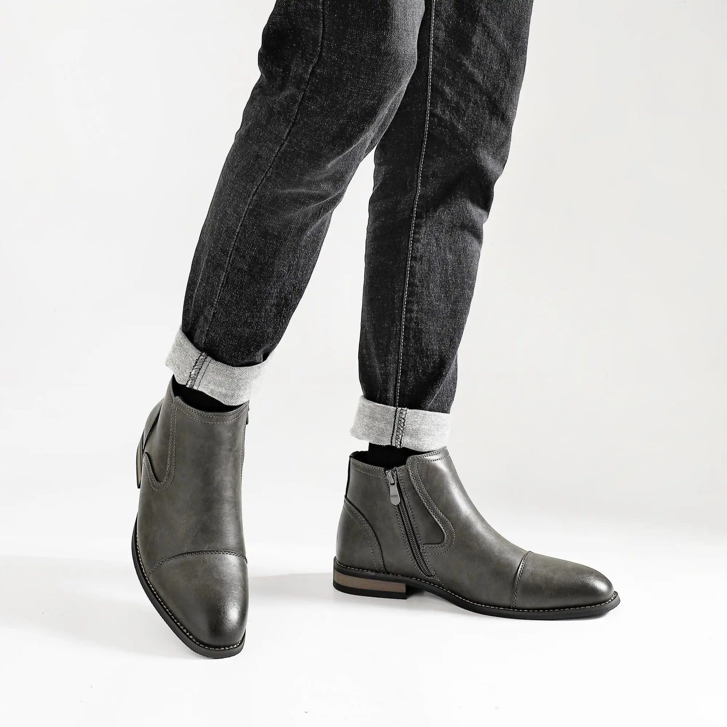 Men's Side-Zip Chelsea Boots in Olive Gray and Brown