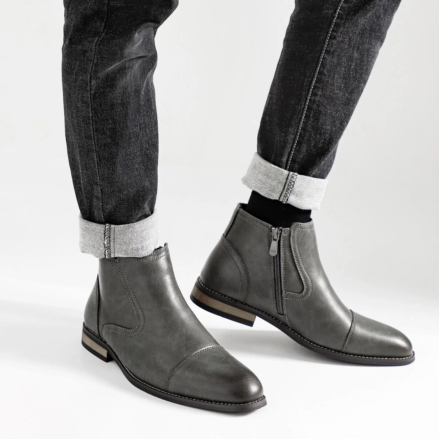 Men's Side-Zip Chelsea Boots in Olive Gray and Brown
