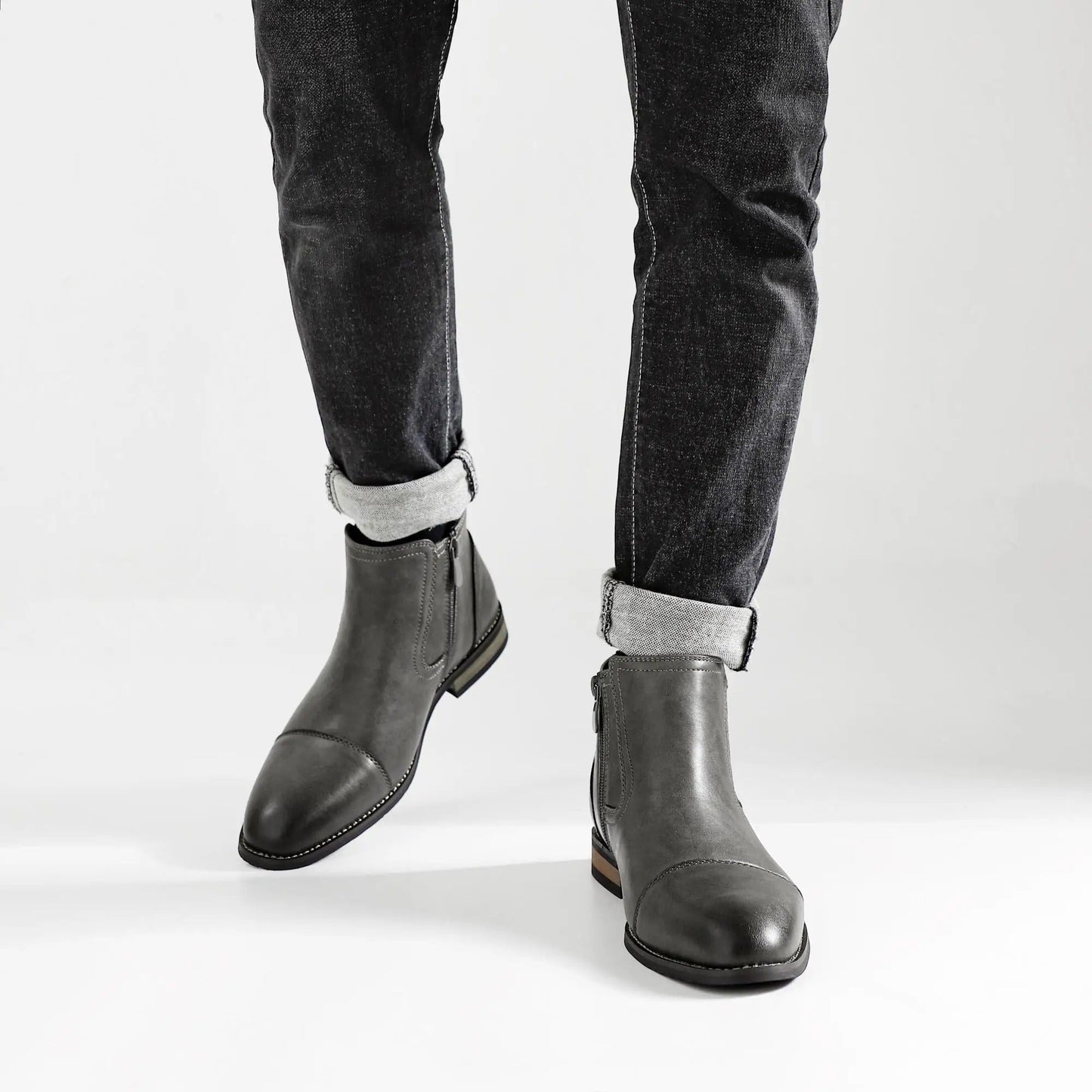 Men's Side-Zip Chelsea Boots in Olive Gray and Brown