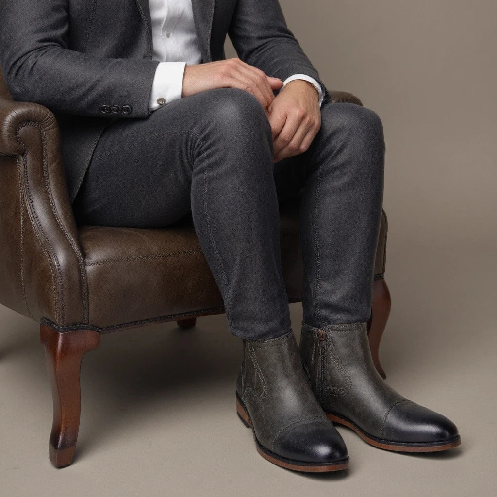 Men's Side-Zip Chelsea Boots in Olive Gray and Brown