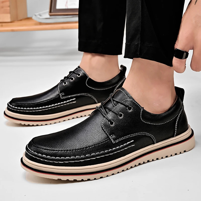 Men's Moc-Toe Derby Shoes in Black and Dark Brown