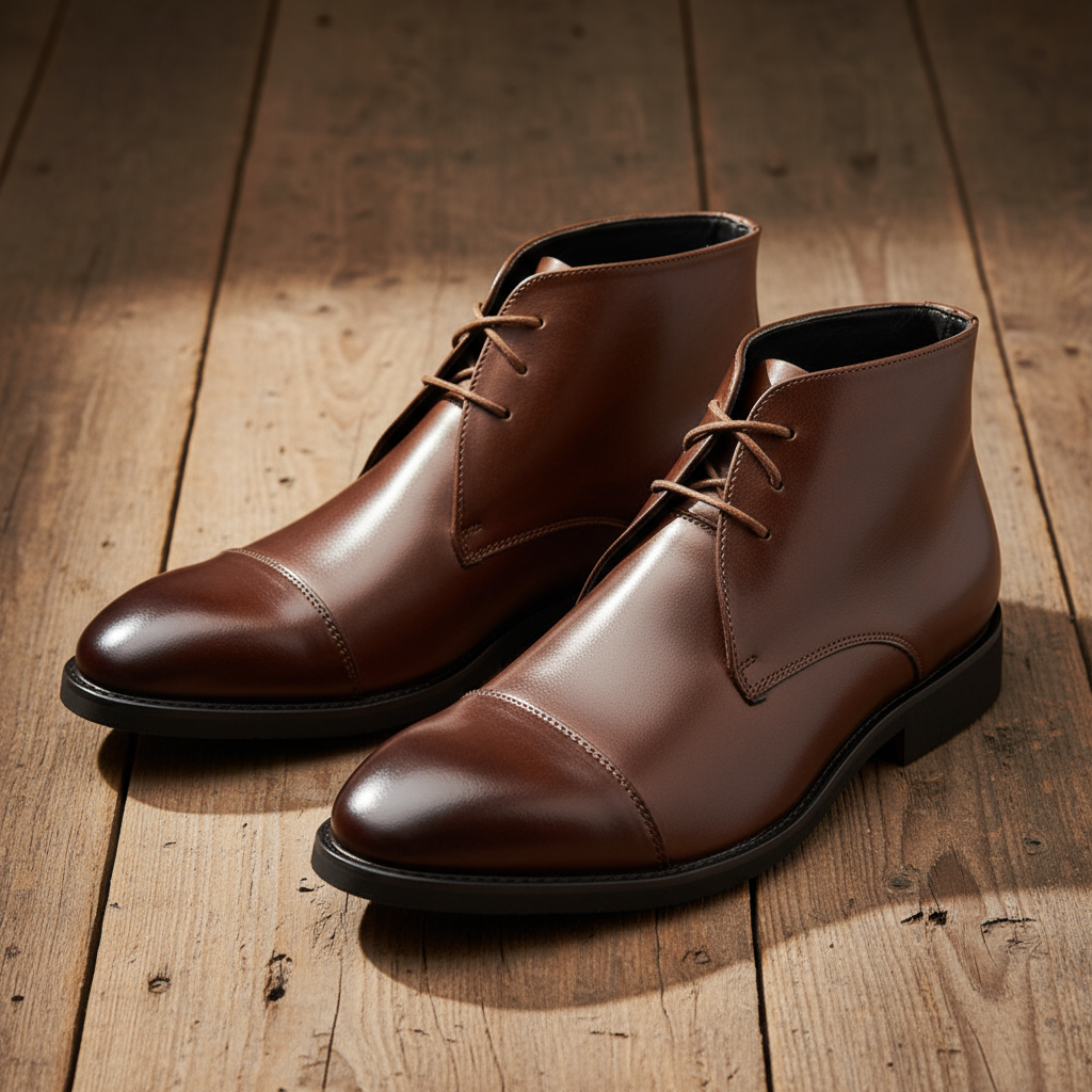 Men's Premium Full-Grain Chukka Boots with Cap-Toe Design