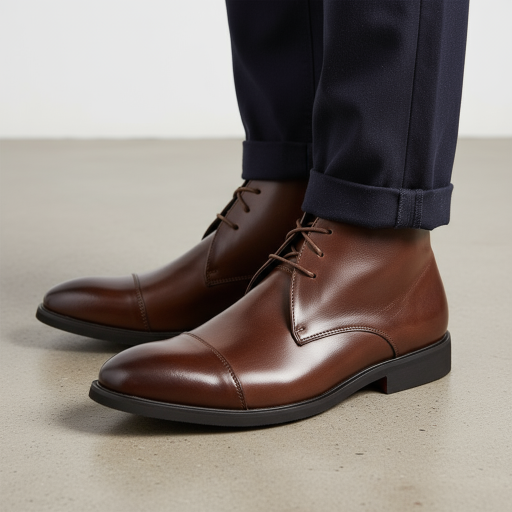 Men's Premium Full-Grain Chukka Boots with Cap-Toe Design