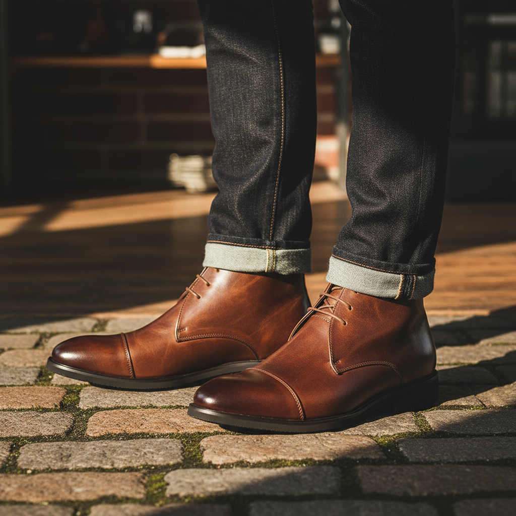 Men's Premium Full-Grain Chukka Boots with Cap-Toe Design