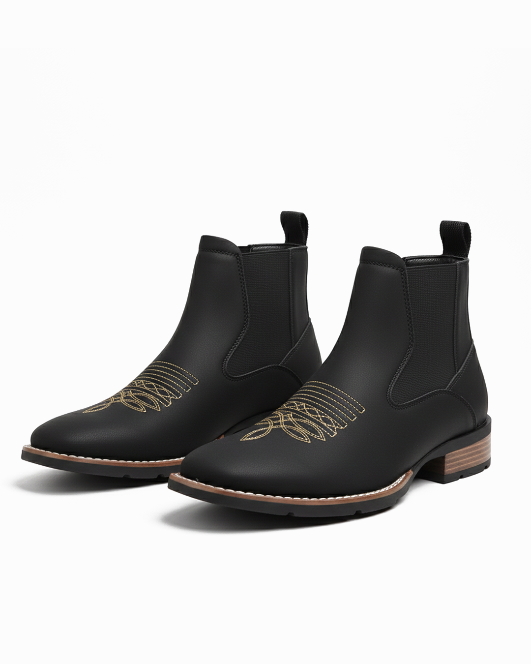 Western Chelsea Ankle Boots for Men with Cowboy Embroidery