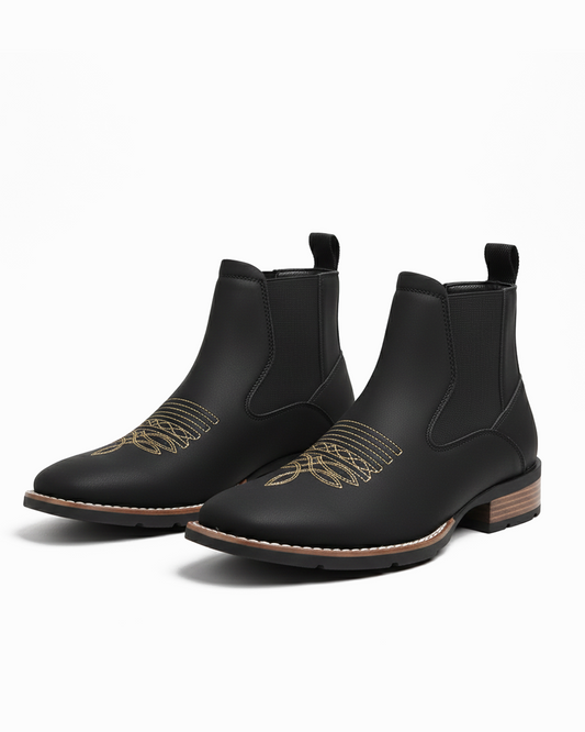 Western Chelsea Ankle Boots for Men with Cowboy Embroidery