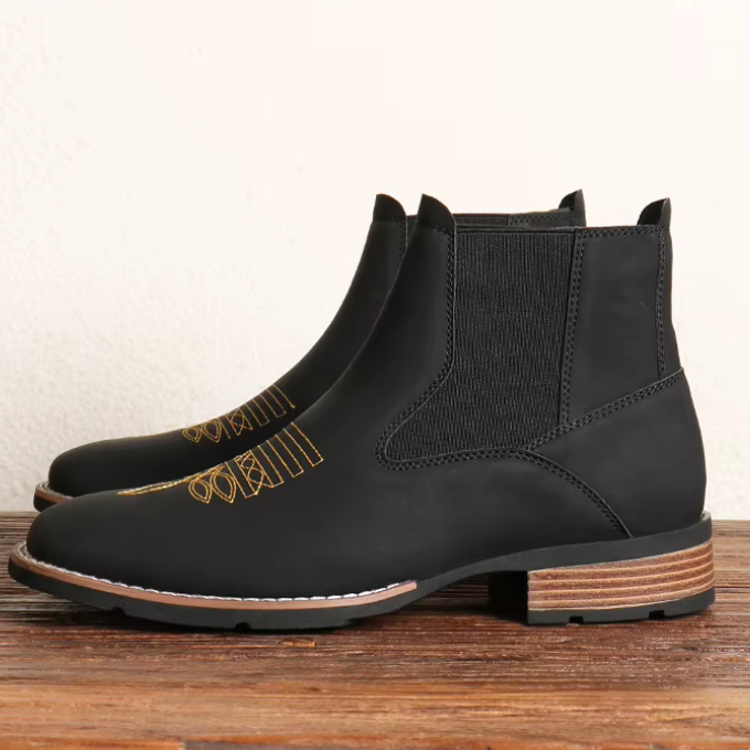Western Chelsea Ankle Boots for Men with Cowboy Embroidery