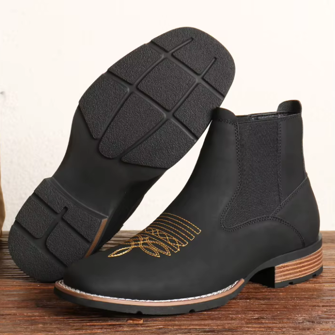 Western Chelsea Ankle Boots for Men with Cowboy Embroidery