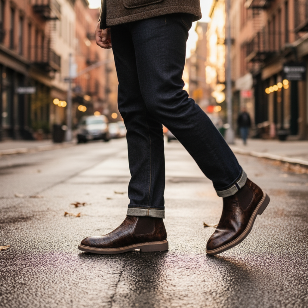 Premium Full-Grain Men's Classic Chelsea Boots with Slip-On Design