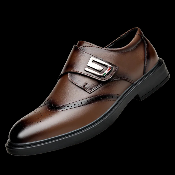 Men's Full-Grain Leather Dress Shoes with Rubber Sole