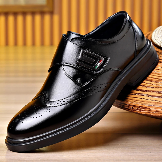 Men's Full-Grain Leather Dress Shoes with Rubber Sole
