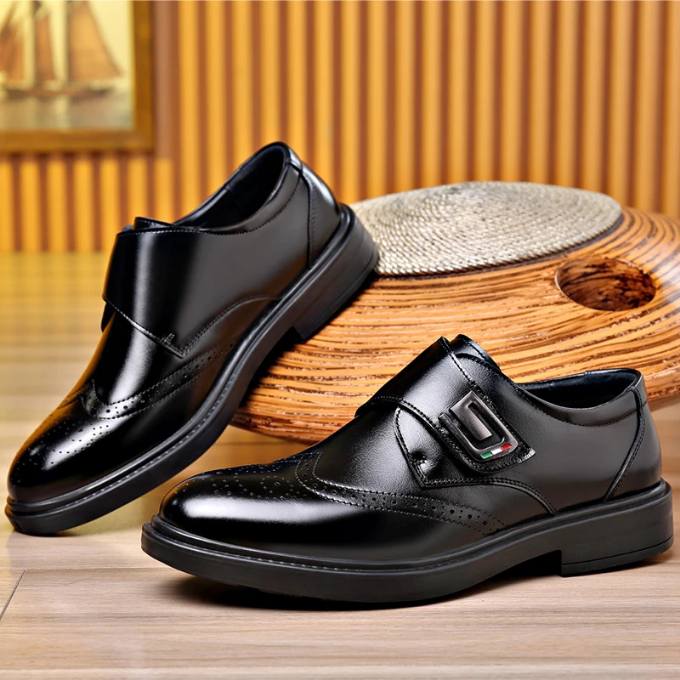Men's Full-Grain Leather Dress Shoes with Rubber Sole