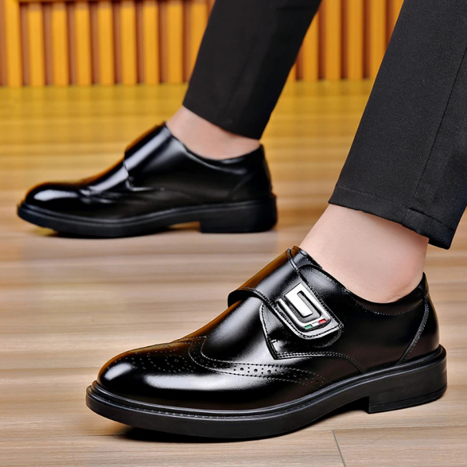 Men's Full-Grain Leather Dress Shoes with Rubber Sole