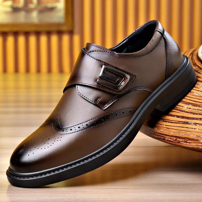 Men's Full-Grain Leather Dress Shoes with Rubber Sole