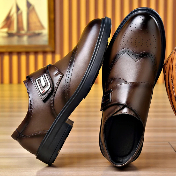 Men's Full-Grain Leather Dress Shoes with Rubber Sole