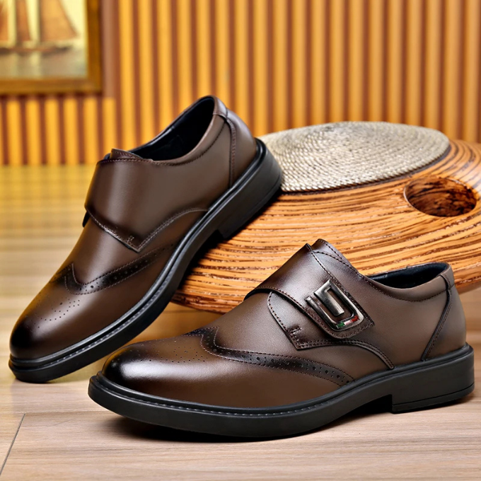 Men's Full-Grain Leather Dress Shoes with Rubber Sole