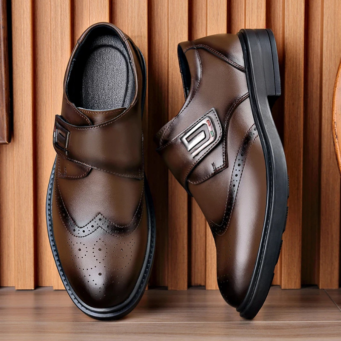 Men's Full-Grain Leather Dress Shoes with Rubber Sole