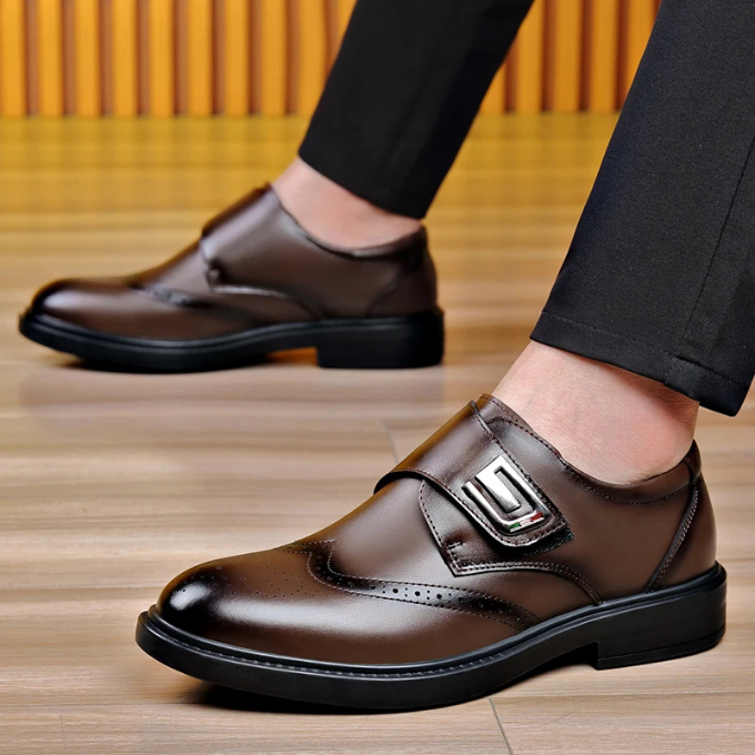 Men's Full-Grain Leather Dress Shoes with Rubber Sole