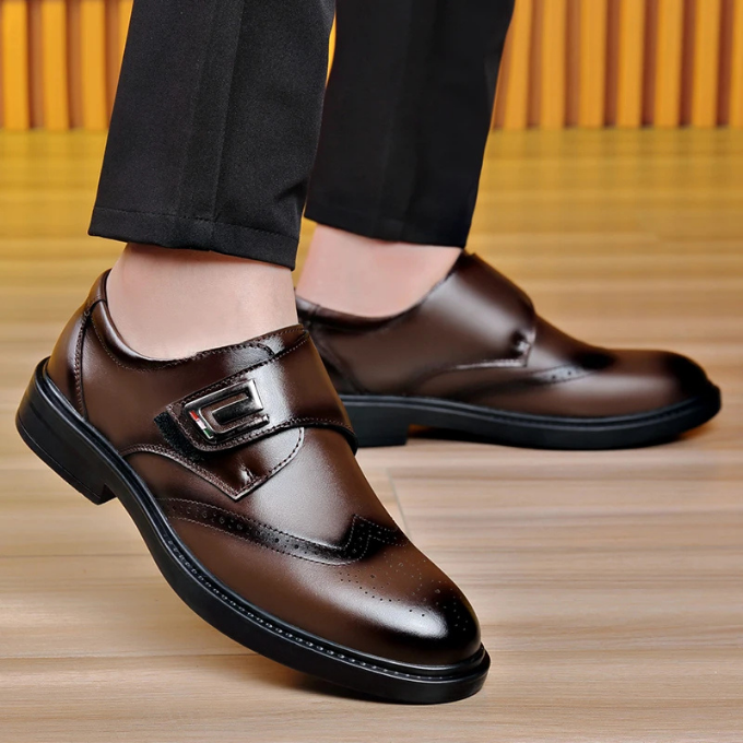 Men's Full-Grain Leather Dress Shoes with Rubber Sole