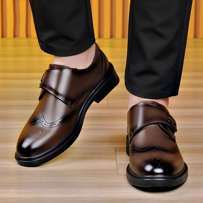 Men's Full-Grain Leather Dress Shoes with Rubber Sole