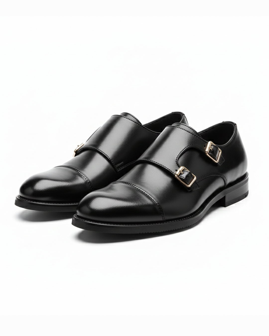 Men's Double Monk Strap Cap-Toe Shoes in Black or Brown