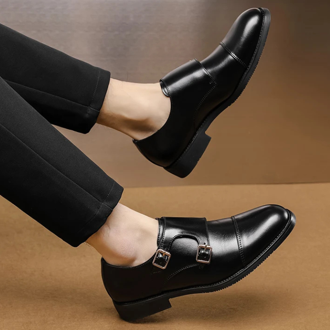 Men's Double Monk Strap Cap-Toe Shoes in Black or Brown