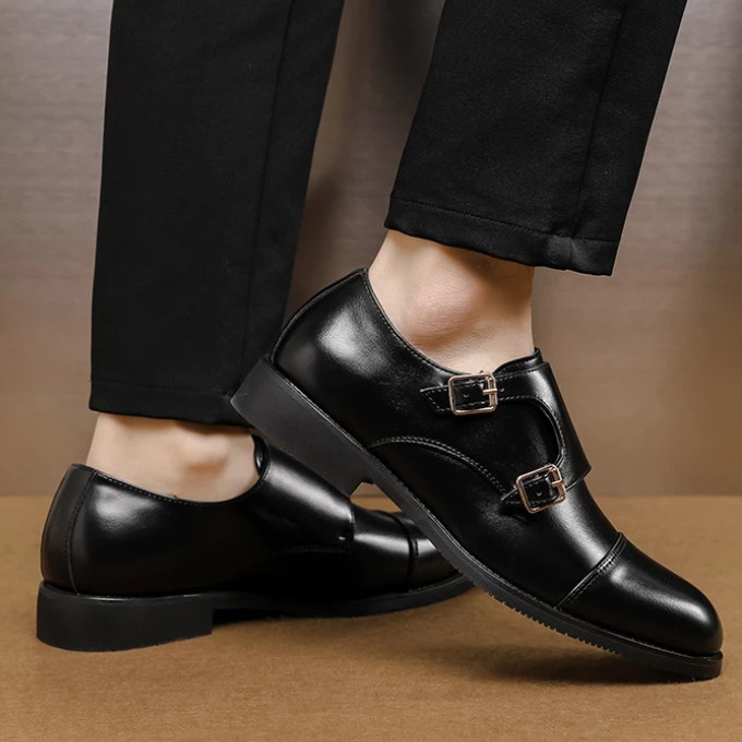 Men's Double Monk Strap Cap-Toe Shoes in Black or Brown