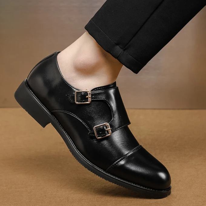 Men's Double Monk Strap Cap-Toe Shoes in Black or Brown