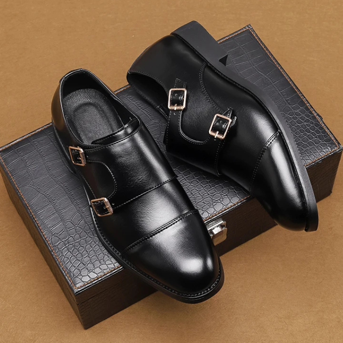 Men's Double Monk Strap Cap-Toe Shoes in Black or Brown