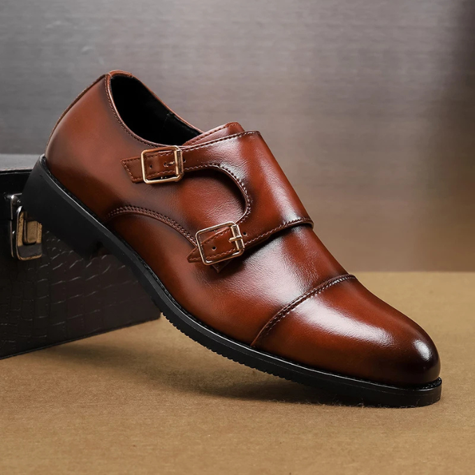 Men's Double Monk Strap Cap-Toe Shoes in Black or Brown