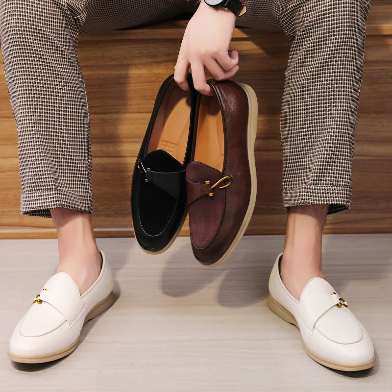 Men's Elegant Slip-On Loafers with Gold Bit Detail