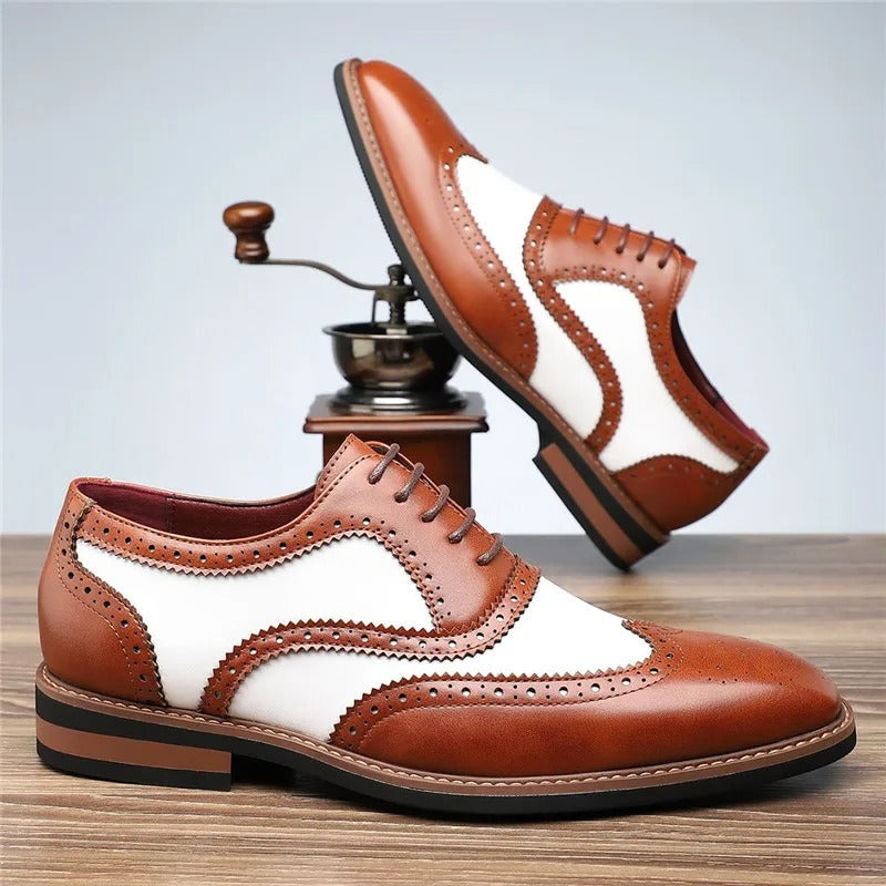 Men's Two-Tone Wingtip Brogue Dress Shoes
