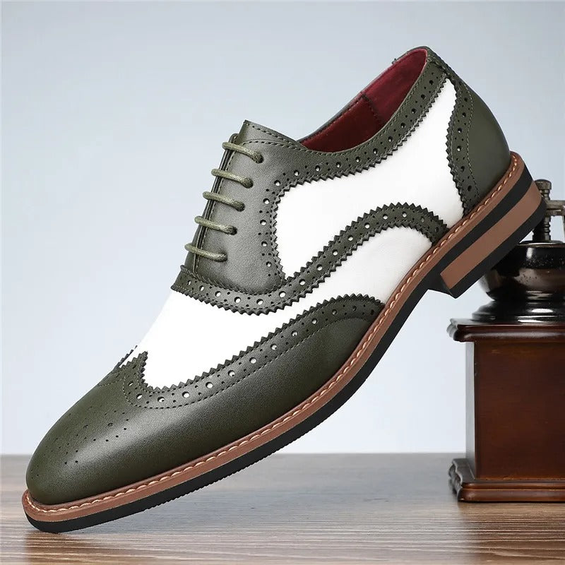Men's Two-Tone Wingtip Brogue Dress Shoes