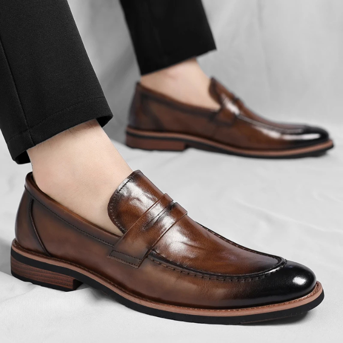 Polished Leather Penny Loafers for Men
