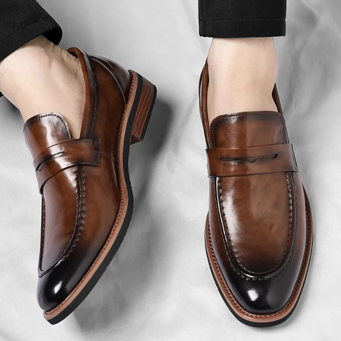 Polished Leather Penny Loafers for Men