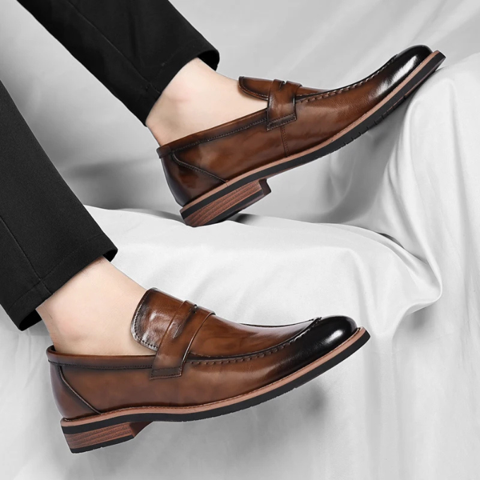Polished Leather Penny Loafers for Men