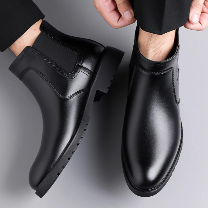 Men's Polished Leather Chelsea Boots with Durable Sole