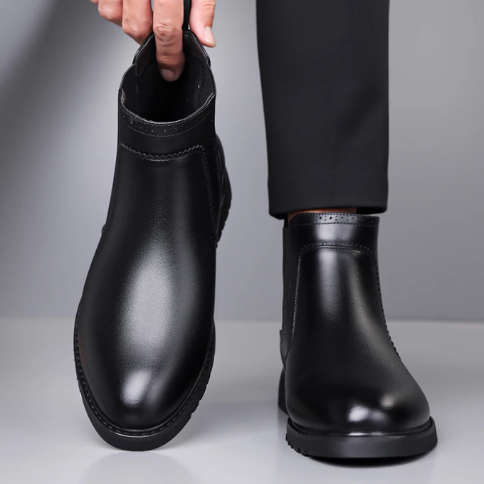 Men's Polished Leather Chelsea Boots with Durable Sole