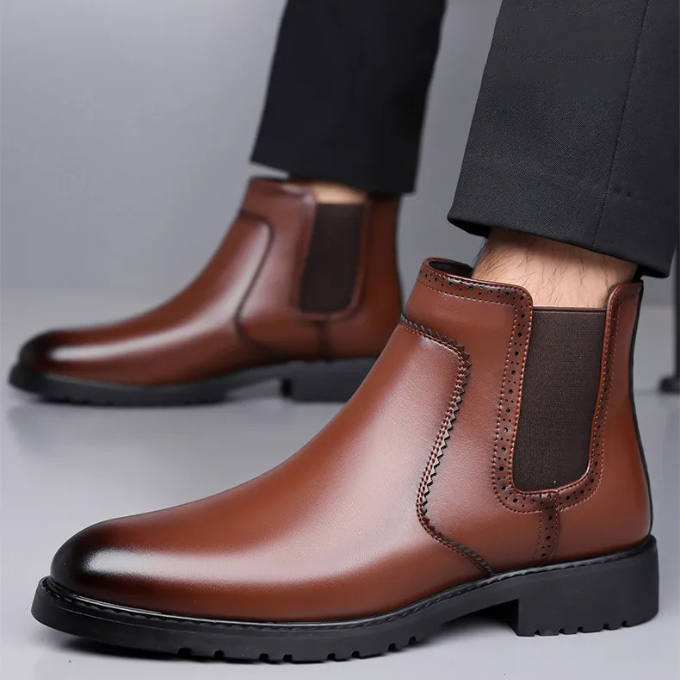 Men's Polished Leather Chelsea Boots with Durable Sole
