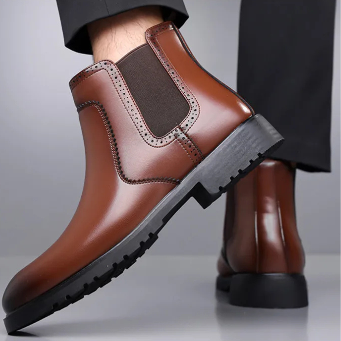 Men's Polished Leather Chelsea Boots with Durable Sole