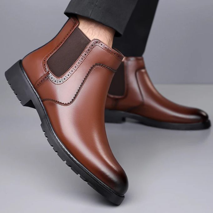 Men's Polished Leather Chelsea Boots with Durable Sole
