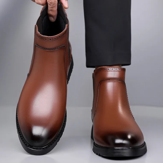 Men's Polished Leather Chelsea Boots with Durable Sole