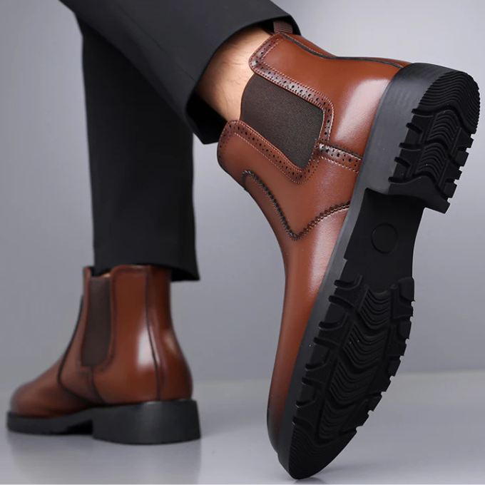 Men's Polished Leather Chelsea Boots with Durable Sole